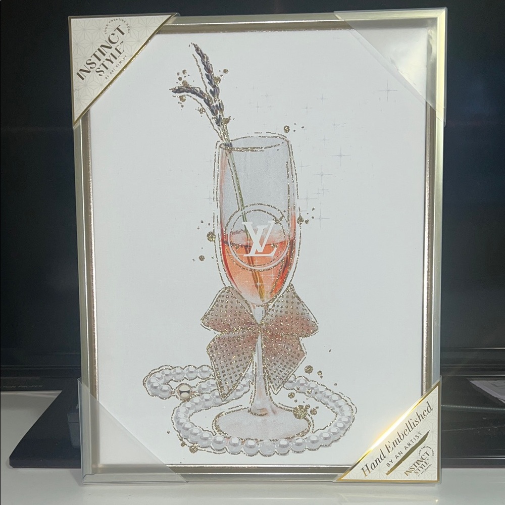 New Louis Vuitton Champagne Glass Art with Sparking  Gold and Orange Accents